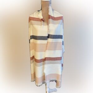 Striped Fringe Pashmina Style Wrap Scarf